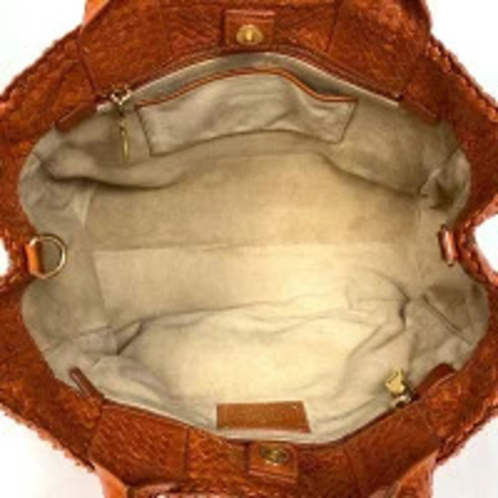 Prada Plate Tote Bag Madras Shoulder Woven Leather Orange - Picture 7 of 7
